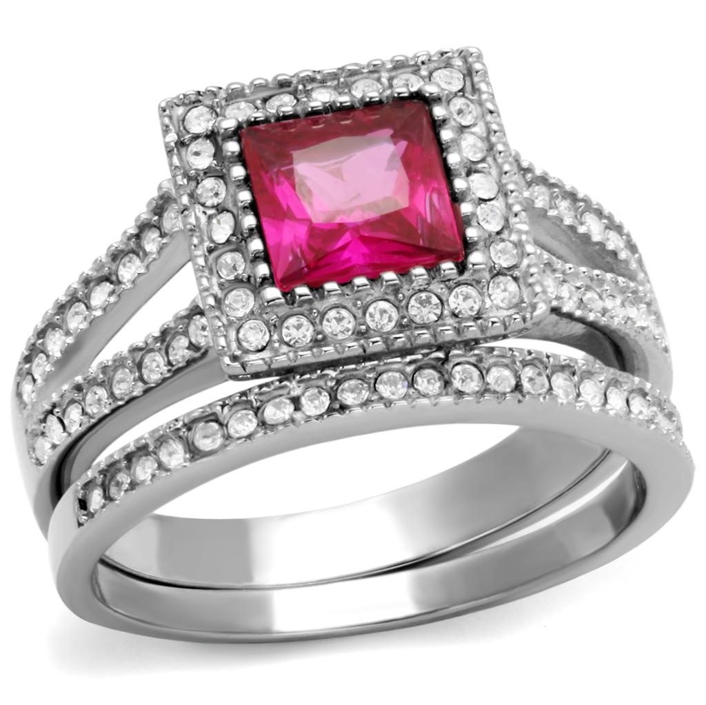JCE2293 High polished (no plating) Stainless Steel Ring with AAA Grade CZ  in Ruby