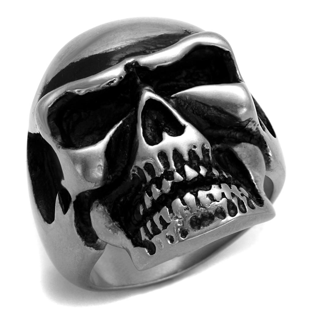 JCE2419 Antique Silver Stainless Steel Ring with Epoxy  in Jet