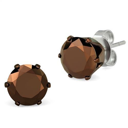 JCE2588 Two Tone IP Light Brown (IP Light coffee) Stainless Steel Earrings with AAA Grade CZ  in Light Coffee