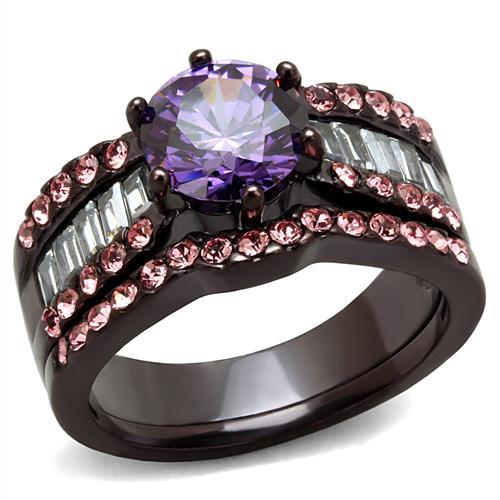 JCE2652 IP Dark Brown (IP coffee) Stainless Steel Ring with AAA Grade CZ  in Amethyst