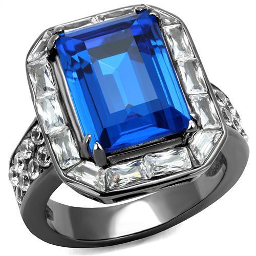 JCE2758 IP Light Black  (IP Gun) Stainless Steel Ring with Top Grade Crystal  in Capri Blue