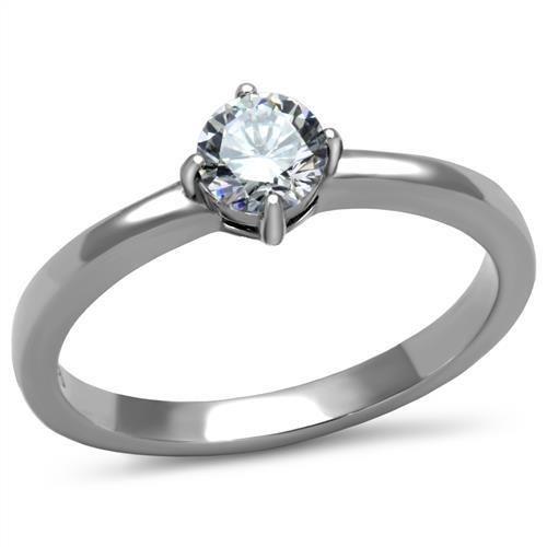 JCE2903 High polished (no plating) Stainless Steel Ring with AAA Grade CZ  in Clear