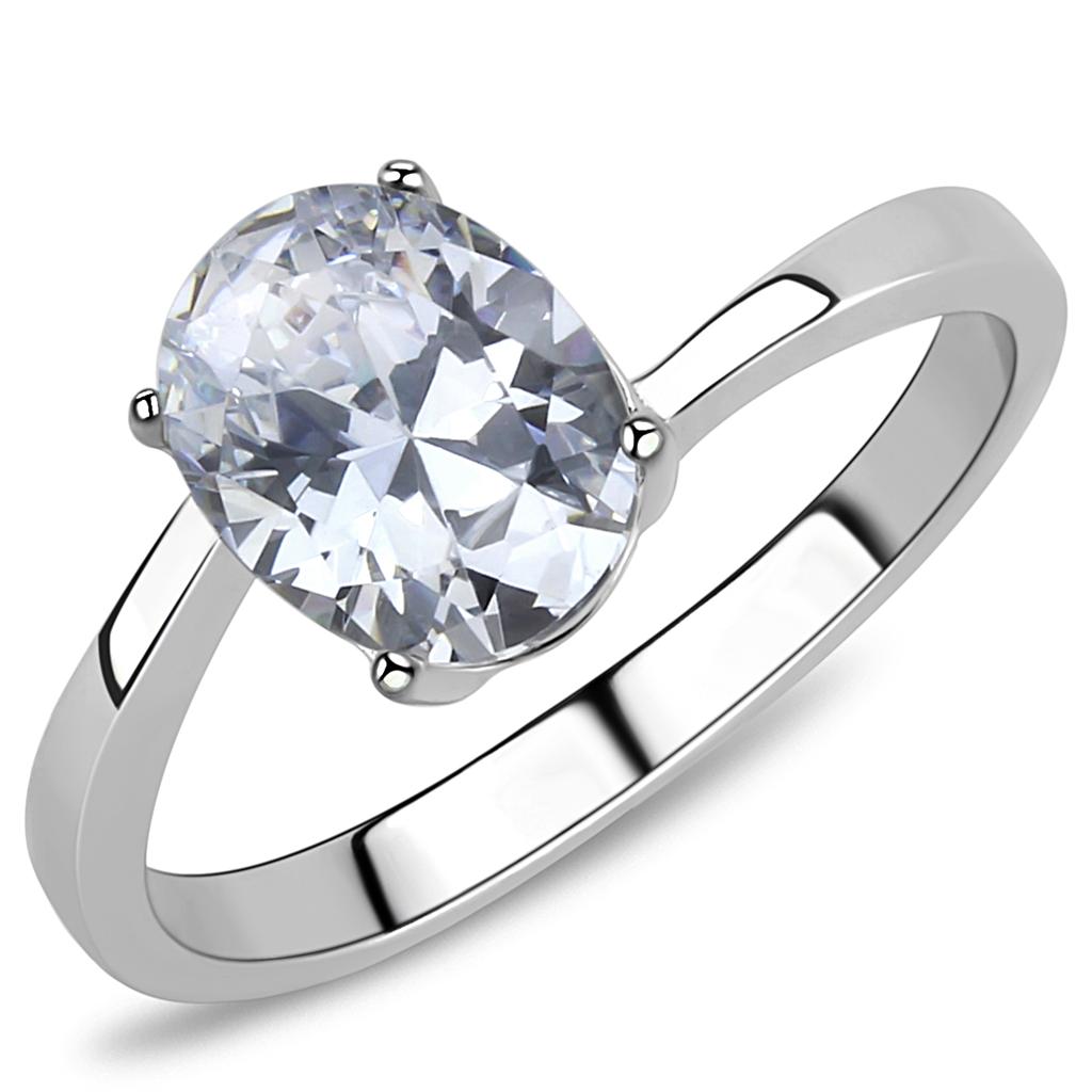 JCE3433 High polished (no plating) Stainless Steel Ring with AAA Grade CZ  in Clear