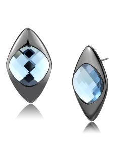 JCE3494 IP Light Black  (IP Gun) Stainless Steel Earrings with Synthetic Synthetic Glass in Light Sapphire