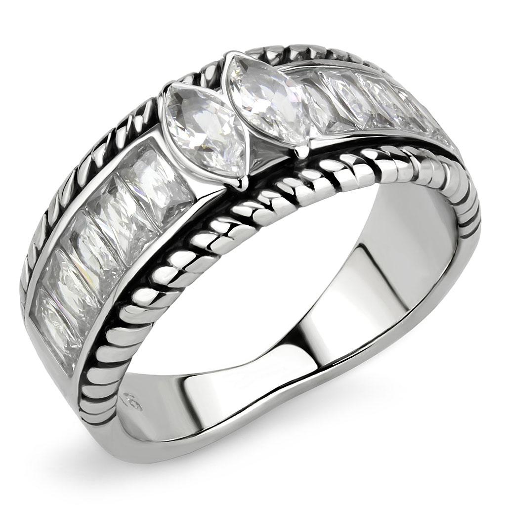 JCE3606 No Plating Stainless Steel Ring with AAA Grade CZ  in Clear
