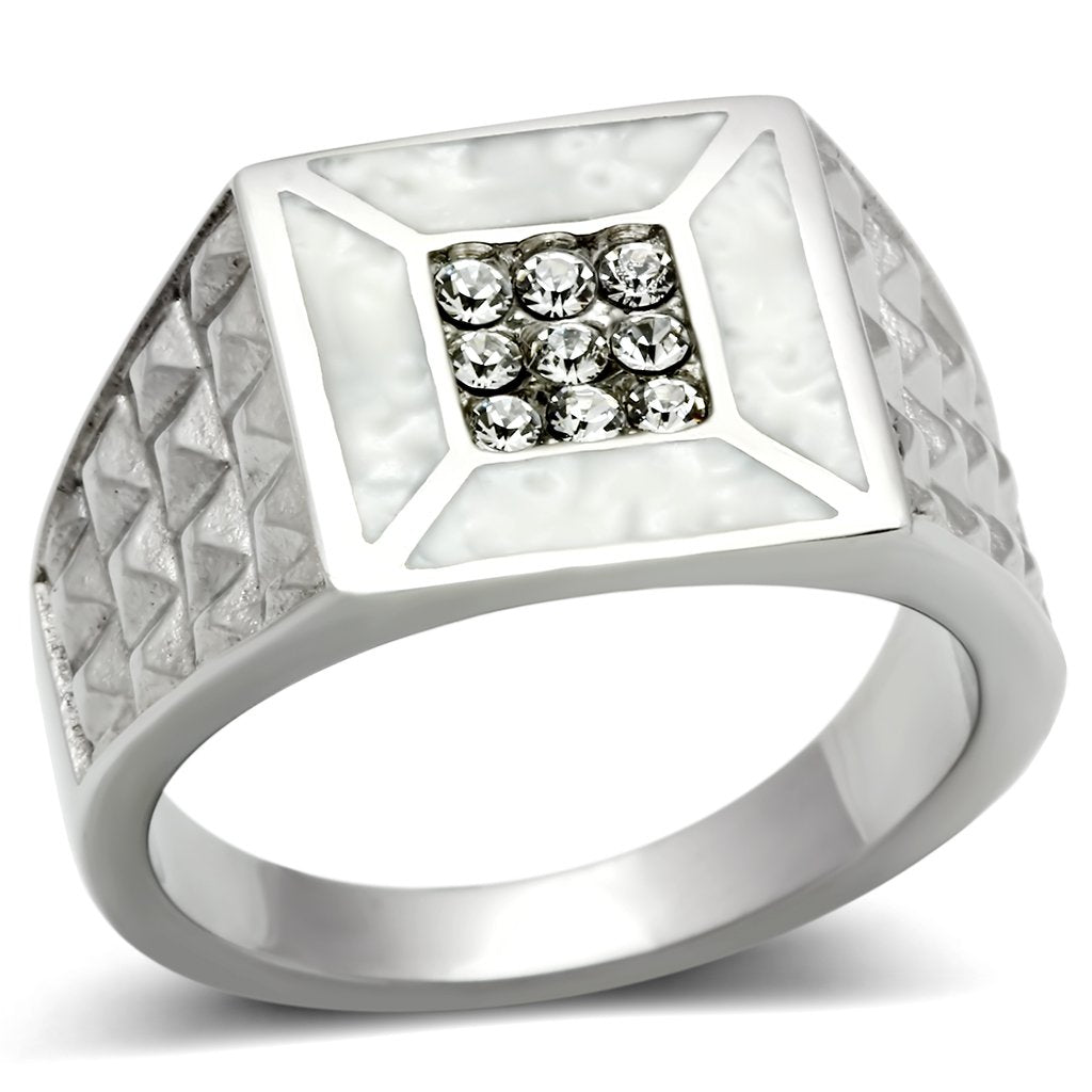JCE385 High polished (no plating) Stainless Steel Ring with Top Grade Crystal  in Clear