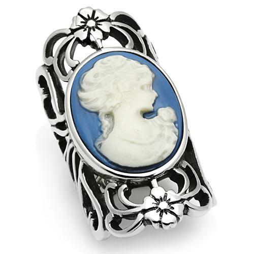 JCE632 High polished (no plating) Stainless Steel Ring with Synthetic Synthetic Stone in Capri Blue