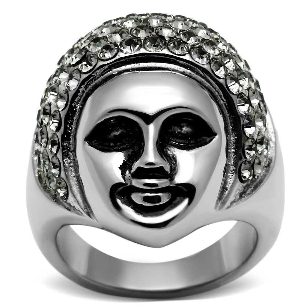 JCE668 High polished (no plating) Stainless Steel Ring with Top Grade Crystal  in Black Diamond