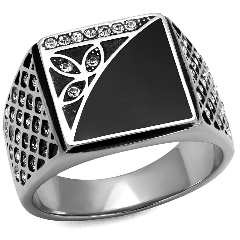 JCE711 High polished (no plating) Stainless Steel Ring with Top Grade Crystal  in Clear