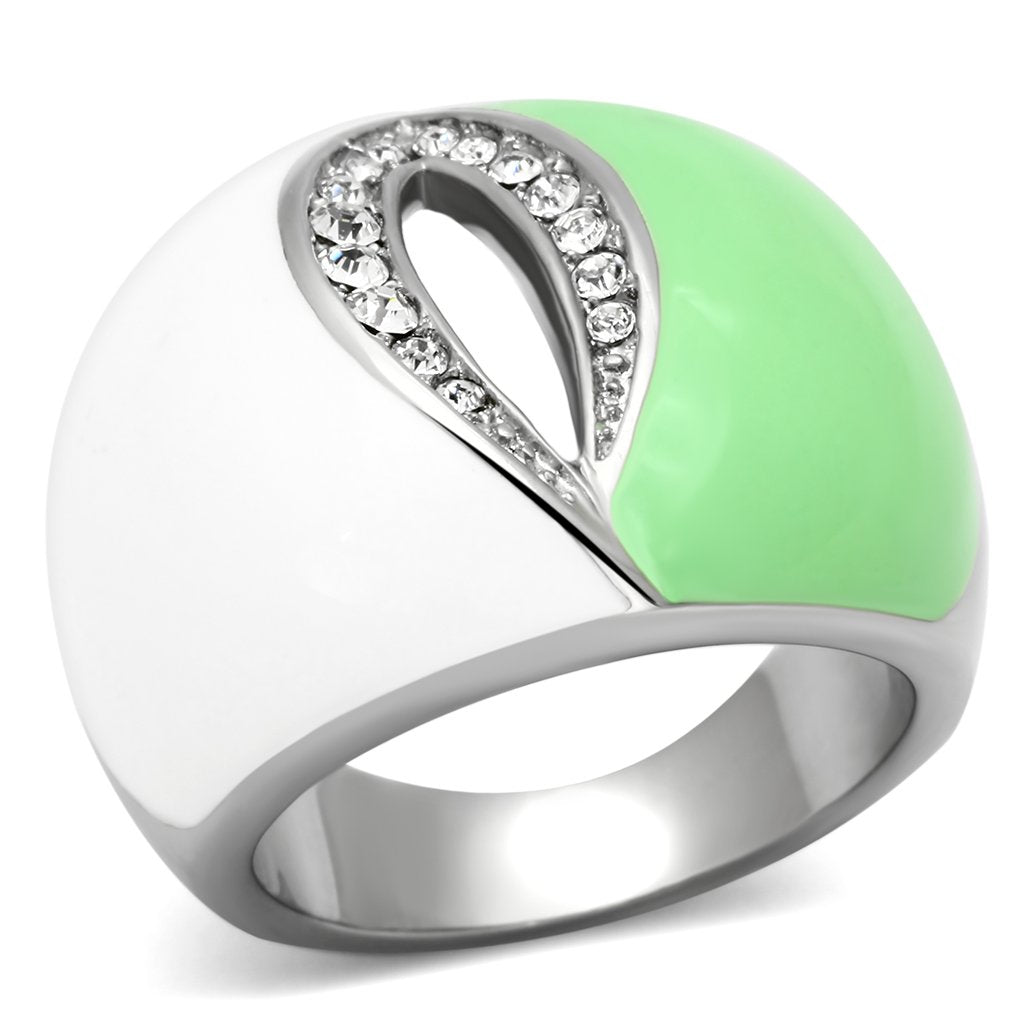 JCE811 High polished (no plating) Stainless Steel Ring with Top Grade Crystal  in Clear