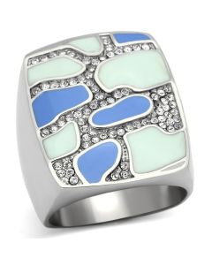 JCE832 High polished (no plating) Stainless Steel Ring with Top Grade Crystal  in Clear