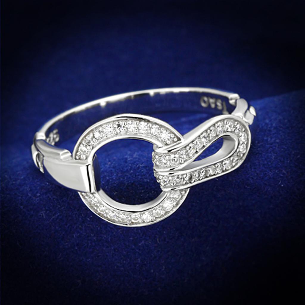 JCE105 Rhodium 925 Sterling Silver Ring with AAA Grade CZ  in Clear