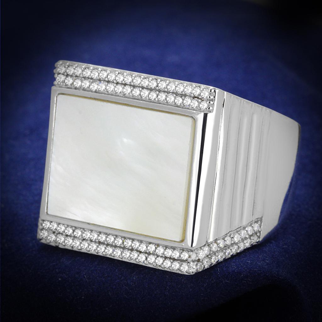 JCE243 Rhodium 925 Sterling Silver Ring with Precious Stone Conch in White
