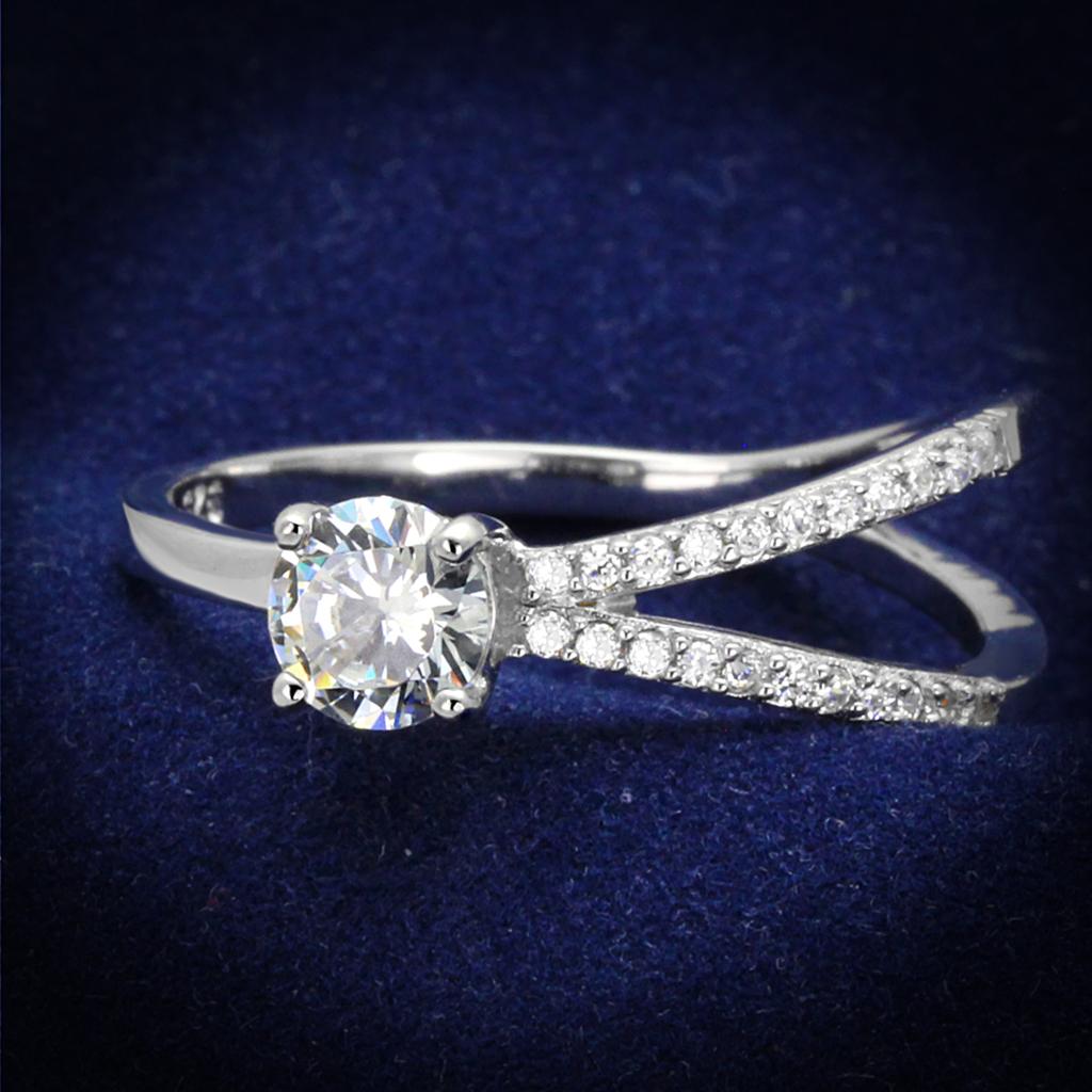 JCE261 Rhodium 925 Sterling Silver Ring with AAA Grade CZ  in Clear