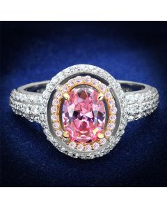 JCE543 Rose Gold + Rhodium 925 Sterling Silver Ring with AAA Grade CZ  in Rose
