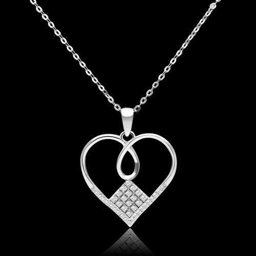 JCE062 Rhodium 925 Sterling Silver Necklace with AAA Grade CZ  in Clear