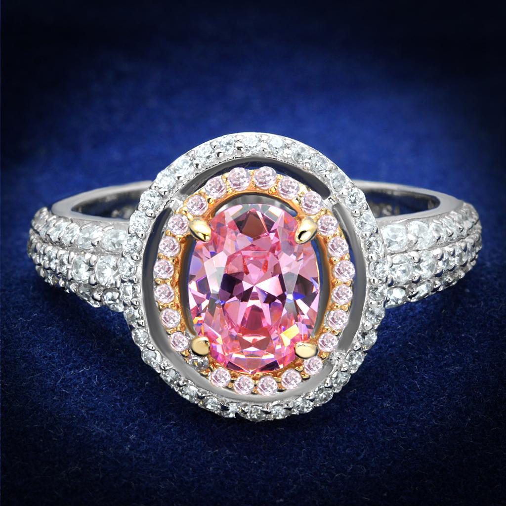 JCE543 Rose Gold + Rhodium 925 Sterling Silver Ring with AAA Grade CZ  in Rose